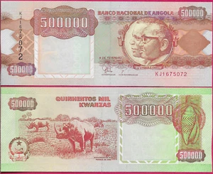 ANGOLA 500,000 KWANZAS 1991 UNC KJ,PORTRAIT OF JOSE EDUARDO DOS SANTOS(1942)IN B - Picture 1 of 1