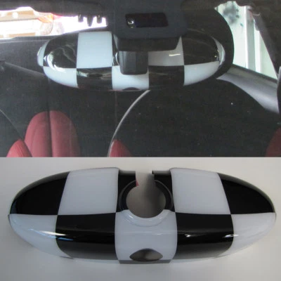 PER MINI ONE COOPER R55 CLUBMAN R56 R57 CABRIO SPECCHIO INTERNO BANDIERA A SCACCHI - Immagine 1 di 3