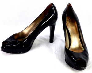 Nine West Heels Platform Peep Toe Black Patent Leather Party Shoes 38 US8 W UK 5 - Picture 1 of 16