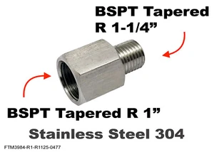 BSPT Tapered R 1" Female to R 1-1/4" Male Stainless Sensor Adaptor Fittings - Picture 1 of 6