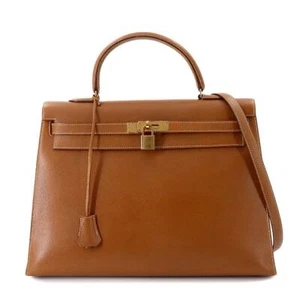 HERMES Kelly 35 2way Hand Shoulder Bag Coushevel Epsom Gold Purse 90275953 - Picture 1 of 11