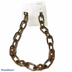 NWT MICHAEL KORS Women Pink  Pearl Link  Gold Tone Chain Necklace MKJ6982710 - Picture 1 of 8