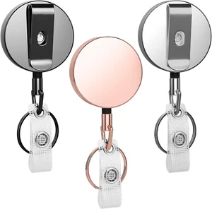 3 Pieces Retractable Badge Holder Heavy Duty Metal Reels ID With Key Chain Strap - Picture 1 of 7
