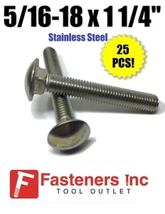 (Qty 25) 5/16-18 x 1 1/4" Stainless Steel Carriage Bolt 18-8 / 304 - Picture 1 of 2