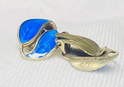 Pendientes de clip vintage noruegos David Anderson de plata de ley 925 esmalte azul Foto 1 de 4