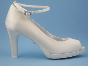Scarpe da Sposa Raso Seta Bianco Avorio Tacco Alto 9 cm e Plateau Made in Italy - Picture 1 of 5