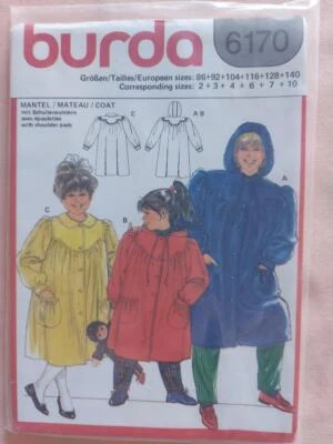 Burda 6170 Child's/Toddler's Coats with or without Hoods Pattern Size 2-10 - Image 1 of 2