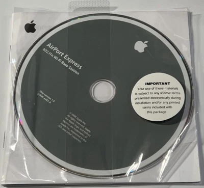 APPLE AIRPORT EXPRESS SOFTWARE DISC VERSION 1.5 # 2Z691-6481-A W/MANUAL SEALED - Image 1 of 3