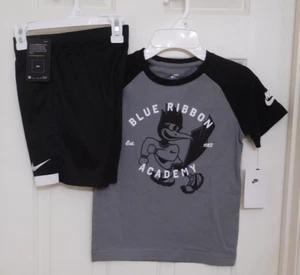 NWT 2pc Nike Gray Black White Bird Logo Shirt & Shorts sz 6 - Picture 1 of 1