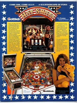 Hot Shots Pinball FLYER Original 8.5" x 11" Retro Amusement Park Girls 1989 - Image 1 of 2