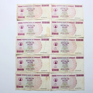 Zimbabwe - 10 x 50 Million Dollars 2008 - Pick 57 USED 10 Pcs - Picture 1 of 2