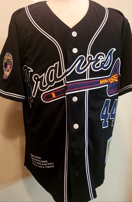 NUEVO Jersey Negro Atlanta Braves #44 Hank Aaron 2 Parches Cosido EDICIÓN ESPECIAL XXL Foto 1 de 4