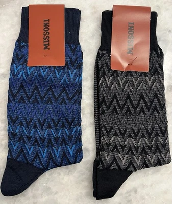 NUEVO CON ETIQUETAS AUTÉNTICOS MISSONI Calcetines de Mezcla de Algodón para Hombres HECHOS EN ITALIA S/M (2 Pares) Foto 1 de 2