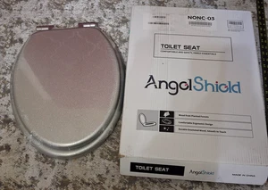 Sedile wc allungato scudo angelo glitter argento 18,5" ricambio legno smaltato - Foto 1 di 8