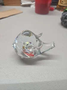 Art Glass Clear Pig Multicolor Body Paperweight Figure Crystal Signed - Picture 1 of 8