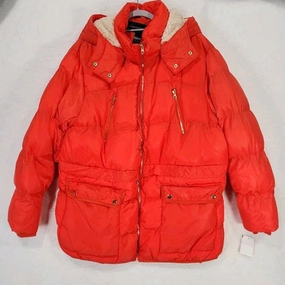 Ashley Stewart Mujer 18/20 PARKA CON CAPUCHA Naranja Hinchado Vellón Forrado Sombrero Cremallera NUEVO Foto 1 de 4