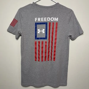 Youth Boys Large Loose Fit Under Armour Freedom Gray 2 Sided T Shirt - Picture 1 of 8
