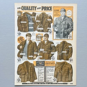 1931 MENS FIELD MASTER GUN COATS LAWROPELT SHEEPSKIN JACKETS Sears 2-pg PRINT AD - Picture 1 of 7