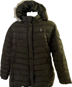 US Polo Assn Women’s Size 3X Puffer Coat Jacket Dark Green Hooded Zip Up - Picture 1 of 3