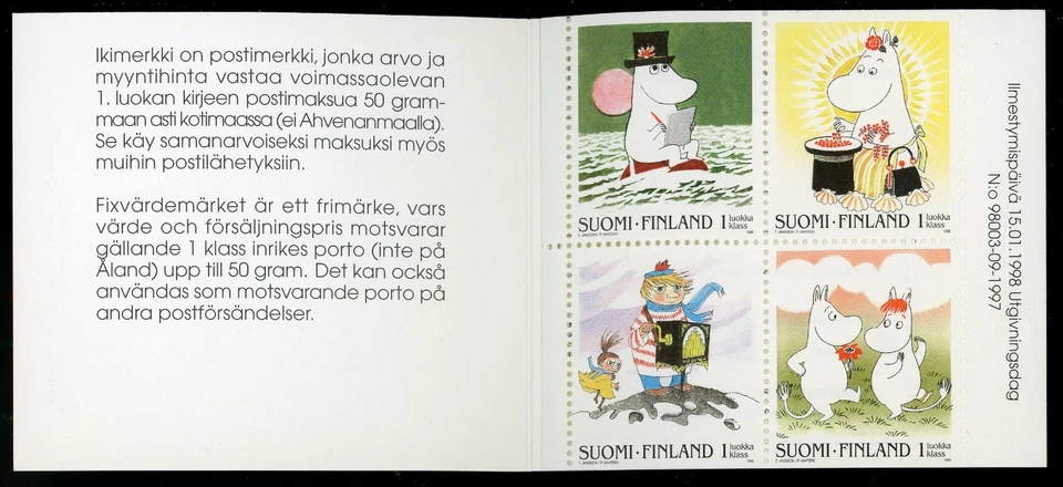 FINLANDIA 1998 COMO NUEVO CASI NUEVO FOLLETO COMPLETO #1070a, ¡personajes de dibujos animados de Moomin!! I29 Foto 1 de 2