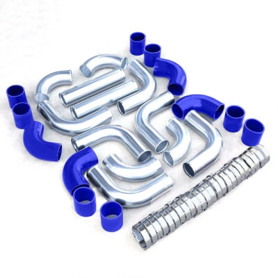 12Pcs 2.5" Intercooler Pipe Piping Kit+ Clamps + Blue Silicone Coupler Universal - Image 1 of 4
