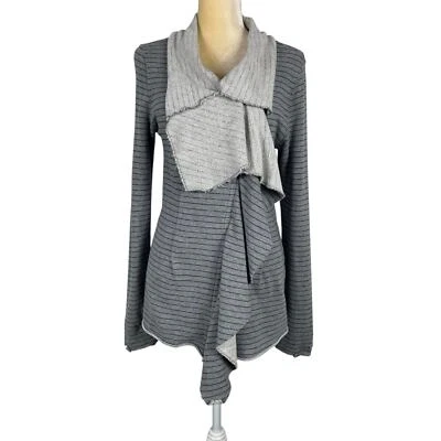 Chaqueta Tejida Free People We The Free Ebb & Flow Rayas Gris Negra Mediana Boho Foto 1 de 4