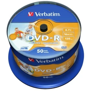 Verbatim DVD-R Blank recordable Discs 120 Mins 4.7GB 16x Printable Spindle 50pk - Picture 1 of 3