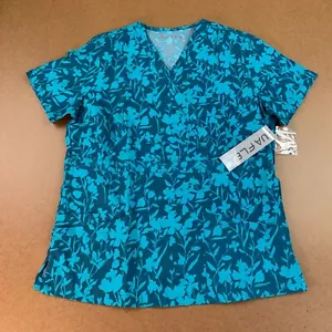 UA Flex 2 Women's Size Small Green Floral Print 3 Pocket Mock Wrap Scrub Top NWT - Picture 1 of 9