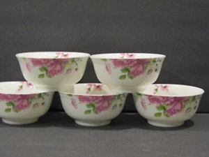 K & K Set of 5 BONE CHINA 2" X 4" Bowls With Pink and White Flowers - Picture 1 of 8
