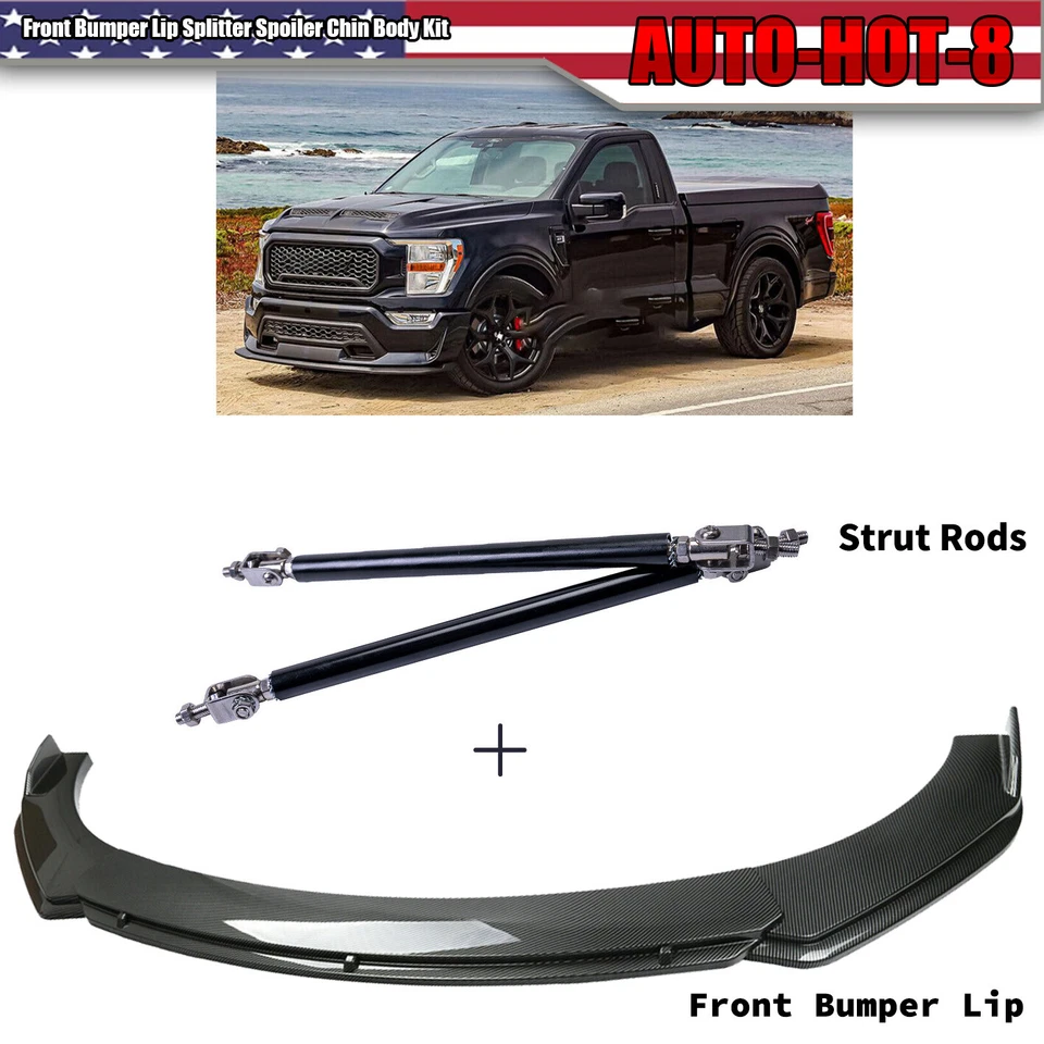 Alerón divisor de labios de parachoques delantero de fibra de carbono + varillas de puntal para Ford F150 F-150 Foto 1 de 4