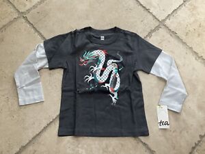 NWT Tea Collection Gray Dragon Layered Look T Shirt, Boys Size 4