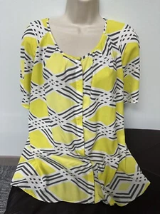 Blusa Top Worthington Para Mujer Talla Grande XL Amarillo Gris Estampado Geométrico Clara - Imagen 1 de 7