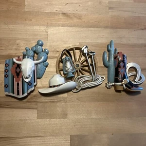 Set Of 3 Ranch Burwood Wall Decor Cowboy Western USA Homco Cactus Cowboy Boot ++ - Picture 1 of 9