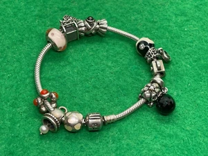 STERLINGSILBER PANDORA ARMBAND & 13 CHARMS GEBRAUCHT 19 CM 19 CM GEBRAUCHT VINTAGE - Bild 1 von 2