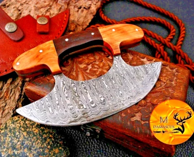 CUSTOM HAND MADE FORGED DAMASCUS STEEL ULU KNIFE CHEF KNIFE KITCHEN KNIFE 1813