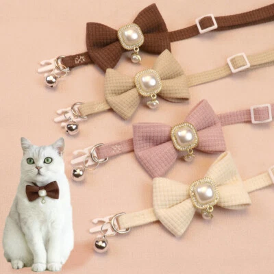 Bow Bell Small Dog Collar Pearl Pendant Pet Collar Bowknot Dog Neck Collar - Image 1 of 4