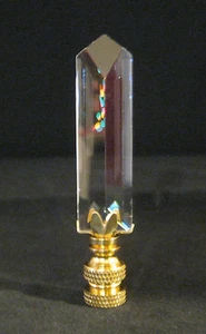 LAMP FINIAL-POINTED LEADED CRYSTAL PRISM LAMP FINIAL-BRASS BASE - Picture 1 of 11
