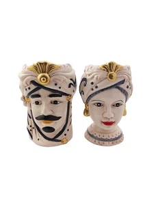 Coppia teste di moro h25 cm in ceramica decorata blu-oro moderna - Bild 1 von 1