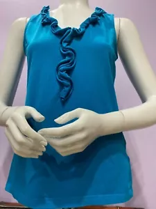 Esprit Sea Blue Ruffled Top 95% Cotton Women's Sleeveless Gently Used , Size XL - Picture 1 of 5