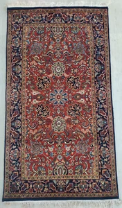Vintage Area Rug Hand Knotted 3x5 ft Traditional Bijar 100% Wool Rust Blue Pairs - Picture 1 of 24