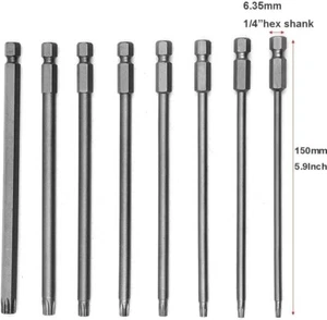 8 Pcs Long Torx Screwdriver Bit Set 1/4 Inch Hex Shank Magnetic 6 Point Star Sec - Picture 1 of 7