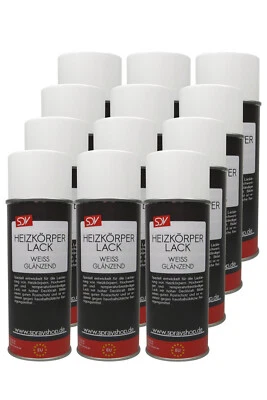 12x HEIZKÖRPERLACK SPRAY RAL9010 weiss glänzend 400ml Acryllack SCHNELLTROCKNEND - Bild 1 von 2