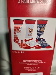 Paquete de 3 calcetines Rudolph Abonimable muñeco de nieve para hombre, talla de zapato 8-12 Bioworld - Imagen 1 de 2
