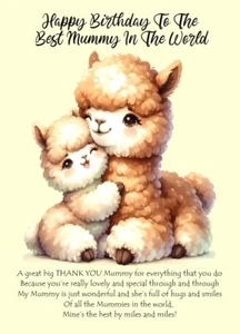 NEU Süße Alpaka Happy Birthday To The Best Mama In The World A5 Karte für Mama - Bild 1 von 5