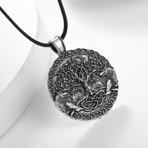  Mens Norse Viking Amulet Fenrir Wolf Celtic Tree of Life Pendant Necklace - Picture 1 of 3