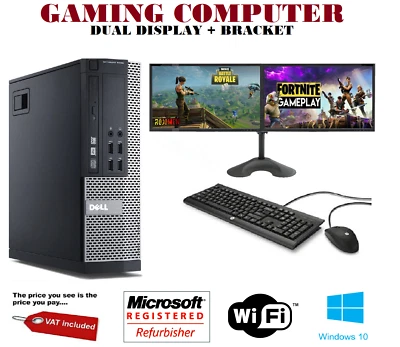 ULTRA FAST Gaming PC Bundle Intel Core i5 8GB 1TB Windows 10 GT710 DUAL SCREEN - Image 1 of 4