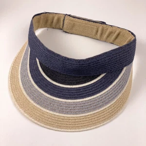 Paper Nylon Blend Woven Stripe Sun Visor Blue Black Beige - Picture 1 of 3