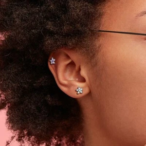 Opal & Turquoise Flower Top Helix Tragus Cartilage Daith Barbell Stud Earring - Picture 1 of 9