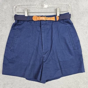 Pantalones Cortos De Colección Años 70 Para Mujer Mamá 27 En Azul Cintura Alta Cinturón Mezcla Algodón Bolsillos - Imagen 1 de 17