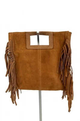 NUEVO Bolso de Mano Bolso de Gamuza Genuino con FRINGE Hecho en ITALIA por BERGE NUEVO CON ETIQUETAS Foto 1 de 4